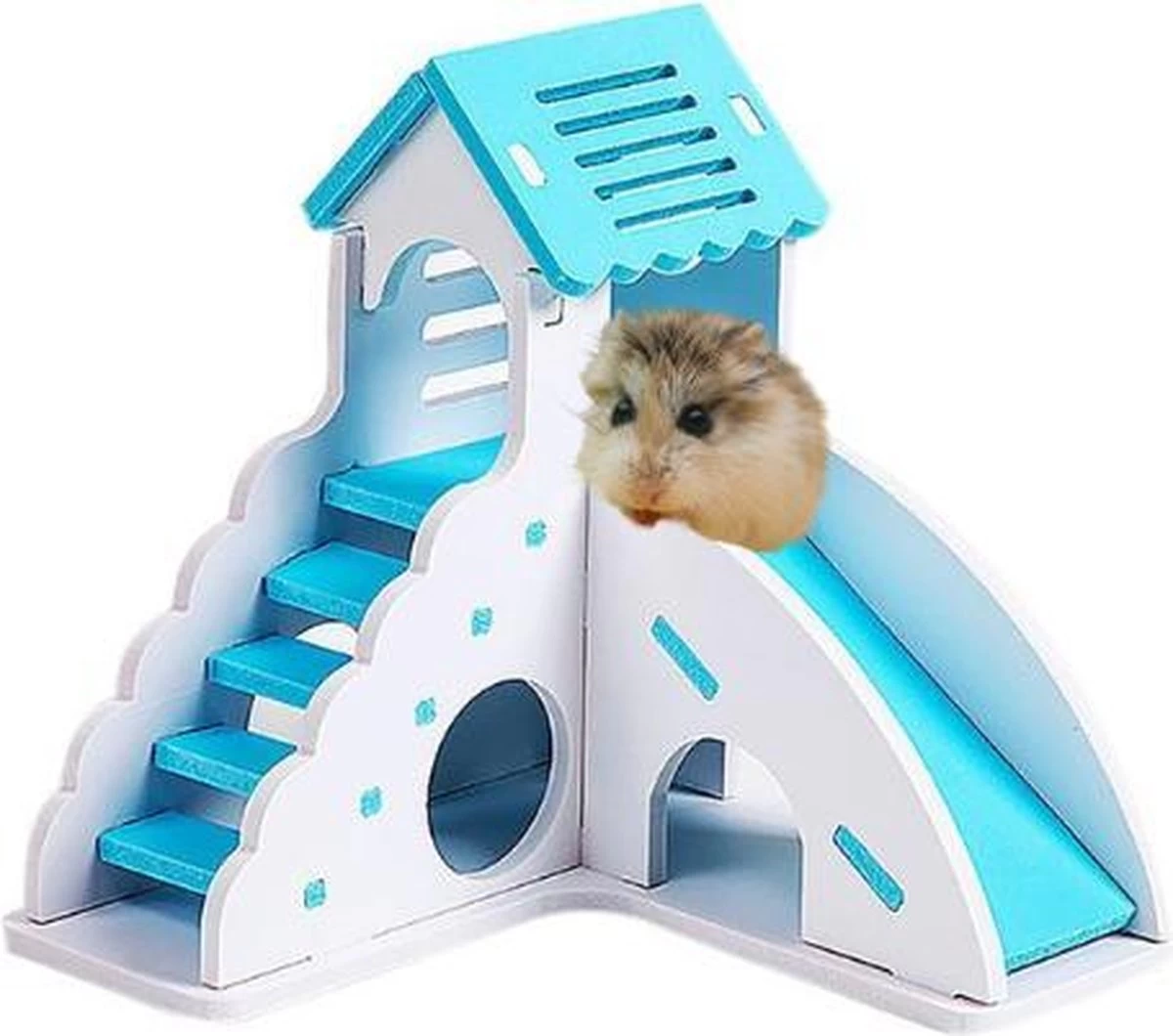 Dierplezier – Hamsterglijbaan – Speeltuig Voor Knaagdieren – Klimrad Voor Knaagdier – Speelgoed Knaagdieren – Hamsterkooi – Cavia Draaiplank – Swing Voor Muizen – Blauw Huisje Knaagdieren