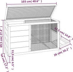 VidaXL Konijnenhok 103x44x69,5 Cm Massief Grenenhout Grijs