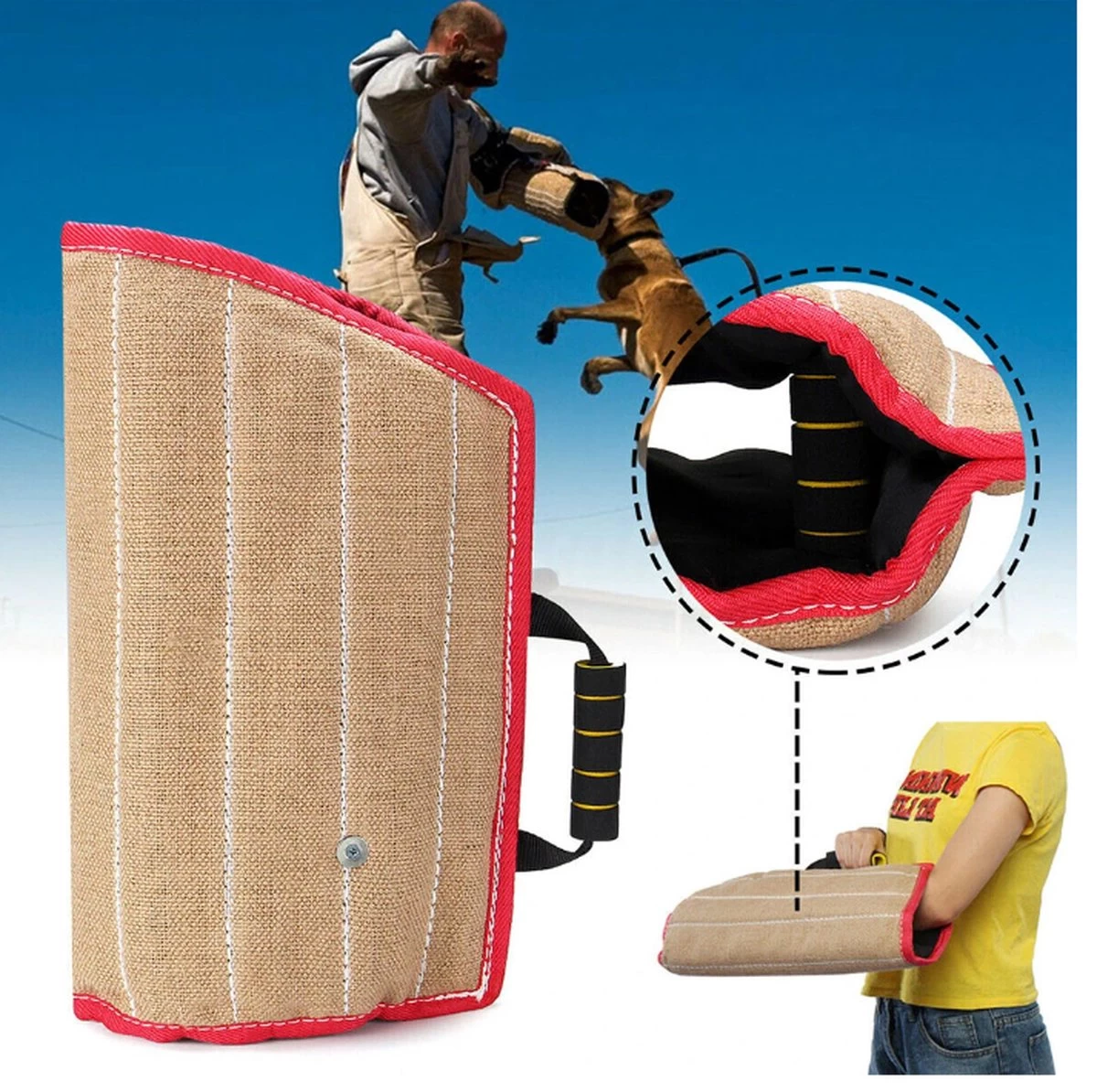 Praktische Stabiele Interactieve Play Duurzaam Jute Hond Training Jong Arm Bescherming Veiligheid Pet Dog Bijt Mouwen Met Verdikte Handvat