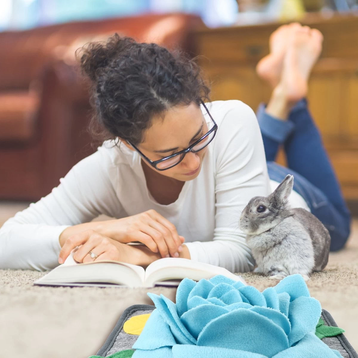 Konijn Snuif Mat Wasbare Ronde Tapijt Fleece Mat Hulp Middel Voor Foerageren Konijn Training Mat