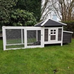 Kippenhok/konijnenhok Wit Met Antraciet 208 X 78 X 100 Cm.