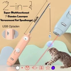 Laserpen – USB Oplaadbaar – 2-in-1 Kattenspeeltjes – Kattenhengel – 7 Verschillende Standen – Laserlampje Kat – Laser Pointer – Zaklamp