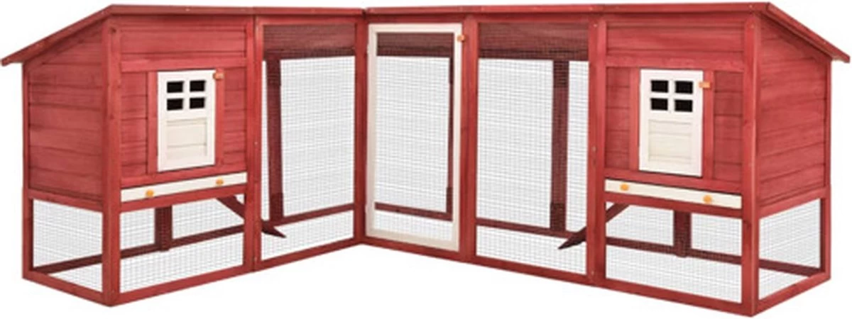 VidaXL Konijnenhok Voor Buiten Met Ren Massief Vurenhout Rood En Wit