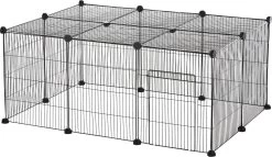 PawHut Verblijf Voor Kleine Huisdieren Buitenverblijf DIY Kitten Konijn Chinchilla Kooi Metaal Zwart D51-222