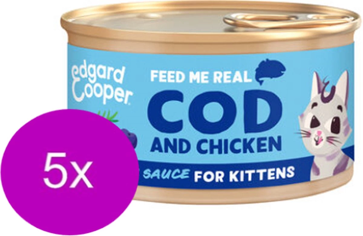 5x Edgard & Cooper Kitten Chunks Kip & Kabeljauw – Kattenvoer – 85g