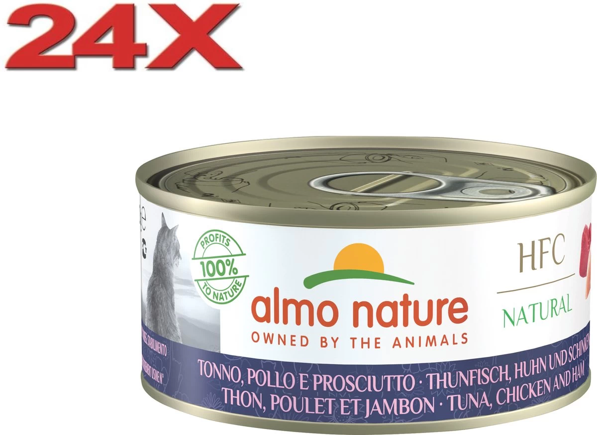 Almo Nature HFC Kattenvoer – Tonijn, Kip & Ham – 24x150gr