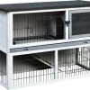 PawHut Konijnenhok Twee Verdiepingen Met Box Konijnenhok Konijnenkooi Massief Hout D51-118