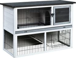 PawHut Konijnenhok Twee Verdiepingen Met Box Konijnenhok Konijnenkooi Massief Hout D51-118
