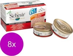 Schesir Kat Mp Blik Gelei 6×50 G – Kattenvoer – 8 X Tonijn&Garnaal