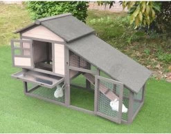 Flamingo – Konijnenhok Quincy Cottage – Grijs – 151 X 66 X 100 Cm