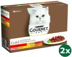 Gourmet Gold 12-pack Fijne Hapjes Kattenvoer 2x 12×85 Gr