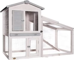 Dierenverblijf Konijnenhok Tommy Cottage – 142x65x99 Cm – Grijs/Wit