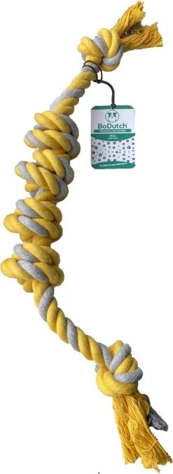 BoDutch Flostouw Hond – Hondenspeelgoed – Trektouw Hond – Hondentouw – Flostouw Hond – 60 Cm – Apporteerspeelgoed – Geel/Grijs