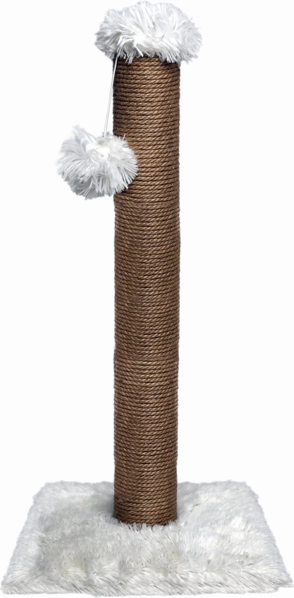 Topmast Krabpaal Fluffy Big Pole – Wit – 39 X 39 X 80 Cm – Made In EU – Krabpaal Voor Katten – Sterk Sisal Touw – Met Kattenspeeltje