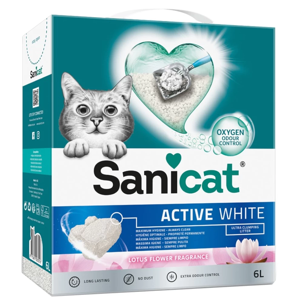 Sanicat Active White Lotus Flower Kattenbakvulling – Voordeelpakket: 3 X 6 L