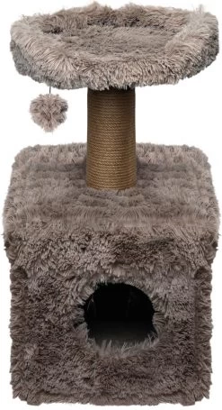 Topmast Krabpaal Fluffy Lima – Beige – 39 X 39 X 72 Cm – Made In EU – Krabpaal Voor Katten – Met Kattenhuis – Sterk Sisal Touw