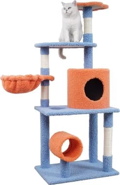 Krabpaal – Katten Krabpaal – Kattenhuis – 134cm Hoog – Oranje En Blauw