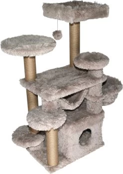 Topmast Krabpaal Fluffy Tokyo – Beige – 108 X 65 X 129 Cm – Krabpaal Voor Grote Katten En Zware Katten – Met Kattenhuis En Hangmat – Stevig Sisal Touw