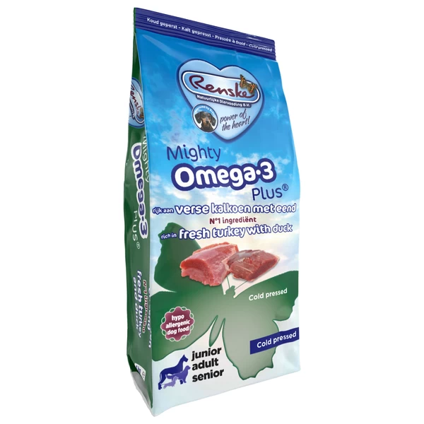 Renske Mighty Omega Plus Adult Geperst Kalkoen&Eend โ Hondenvoer โ 15 Kg