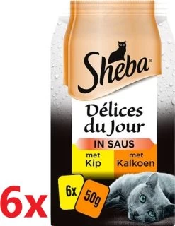 Sheba – Delices Du Jour – Kip En Kalkoen In Saus- Maaltijdzakjes – 6 Verpakkingen Van (6x50g) – Kattenvoer