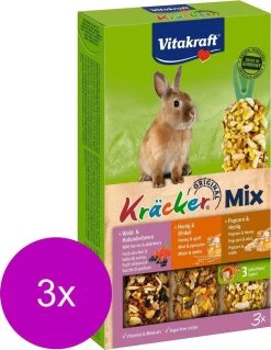 Vitakraft Konijn Kracker 3in1 – Konijnensnack – 3 X Honing&Popcorn&Active