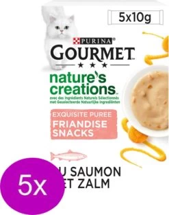 5x Gourmet Nature’s Creations – Puree Met Zalm & Wortel – Kattenvoer – 5x10g