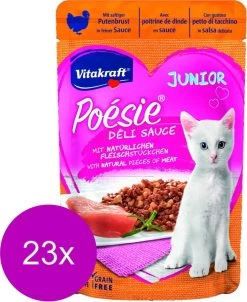 Vitakraft Poesie Deli Sauce Junior Pouch 85 G – Kattenvoer – 23 X Kalkoen